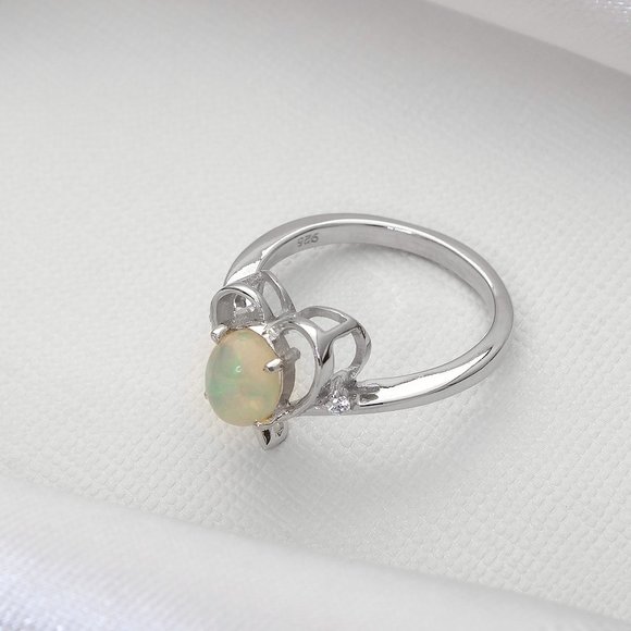 Silver Heart Opal Ring, Real Sterling Silver Stamped 925, Size 8 - Picture 10 of 10